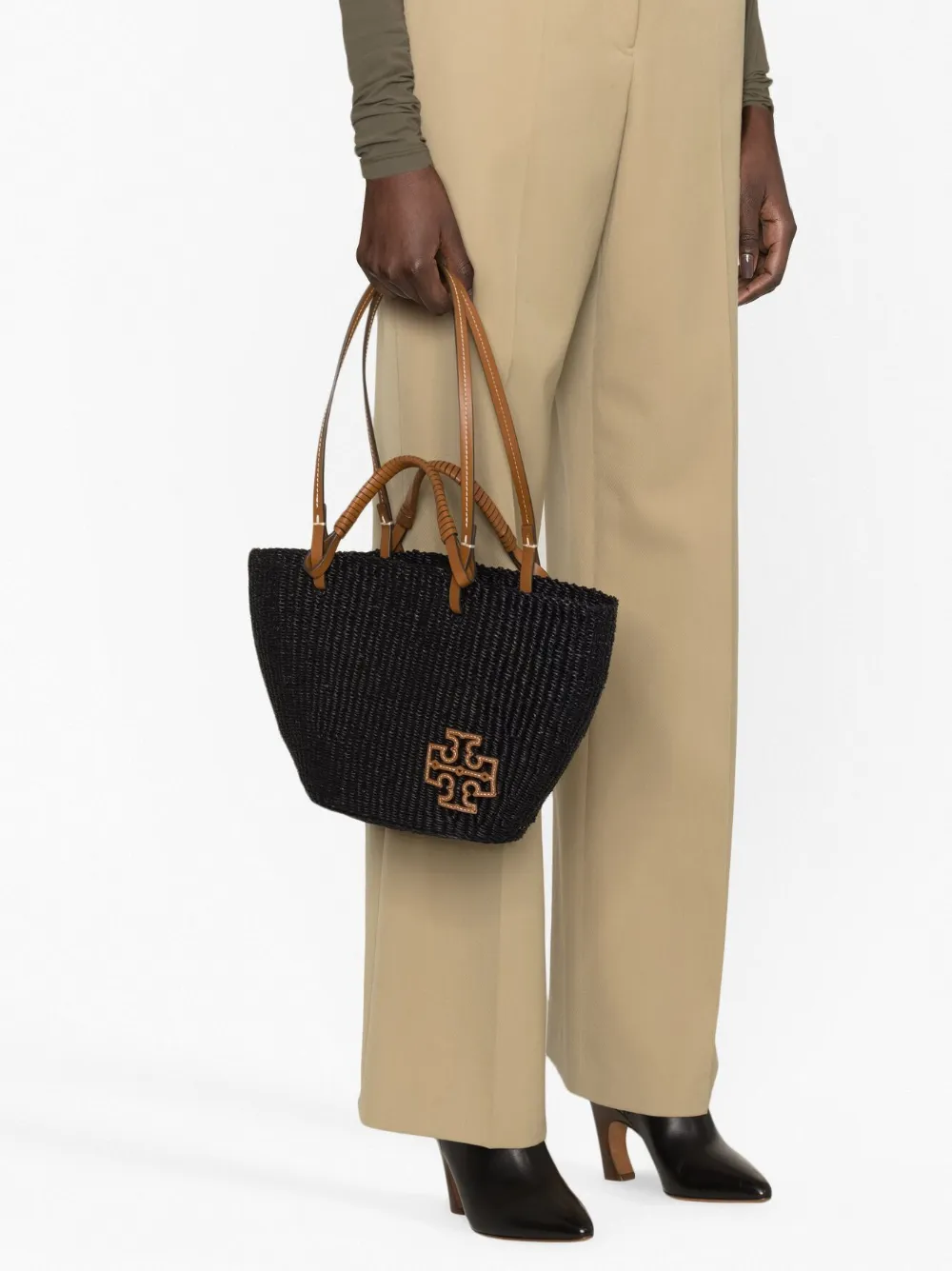 【関税&送料込】Tory Burch Black Raffia Large Ella Shopping Tory Burch 'Ella' Large Shopping Bag Raffia in Black | Lyst