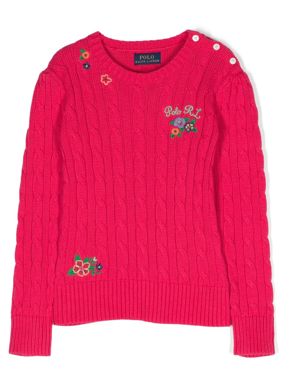 POLO RALPH LAUREN KIDS embroidered cable-knit jumper - Pink