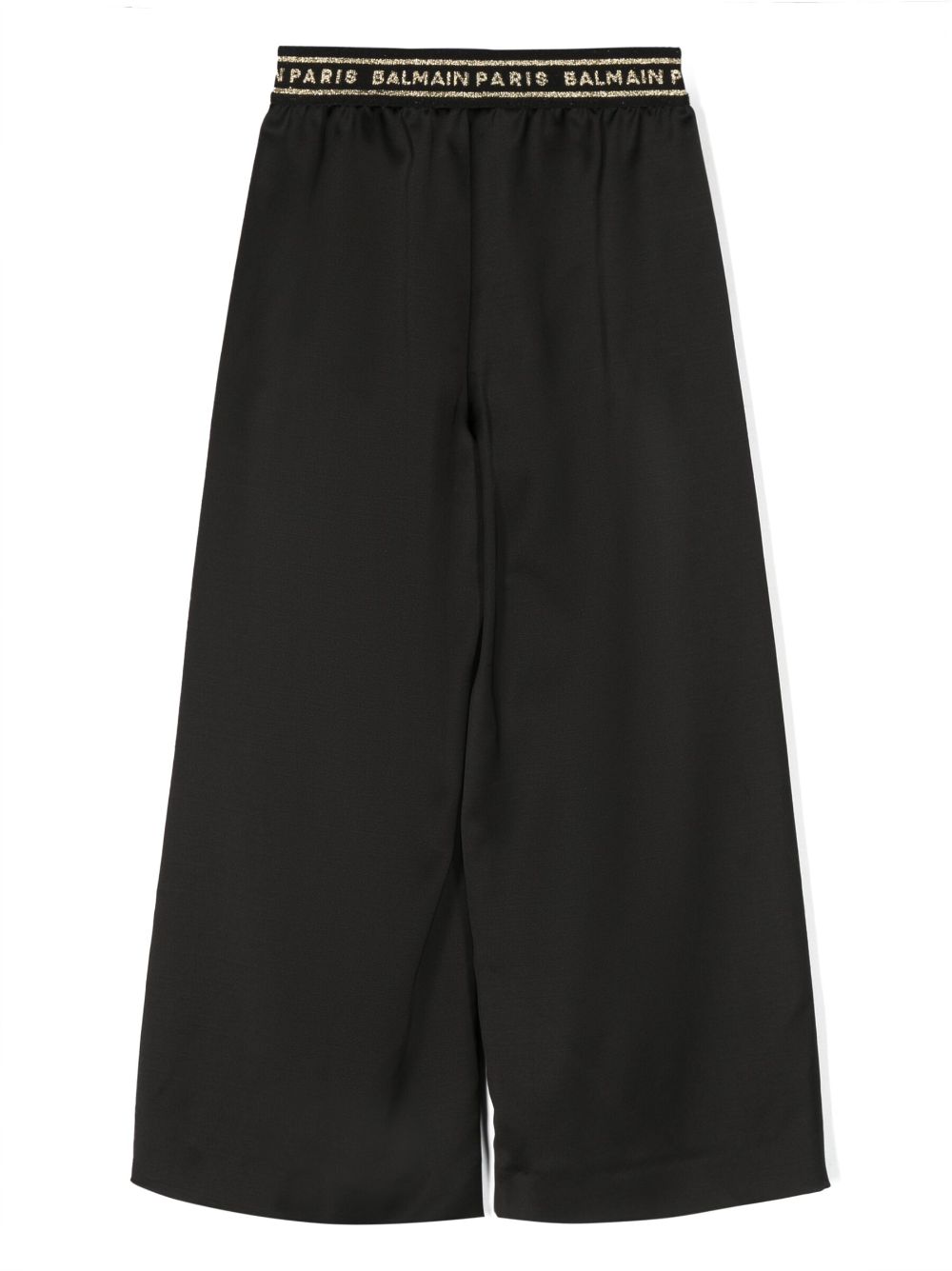 Balmain Kids wide-leg logo-waistband trousers - Black