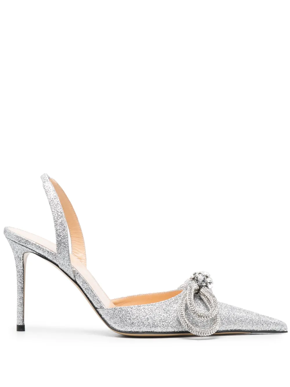 Mach&mach Double Bow Glitter 95mm Pumps In Silver