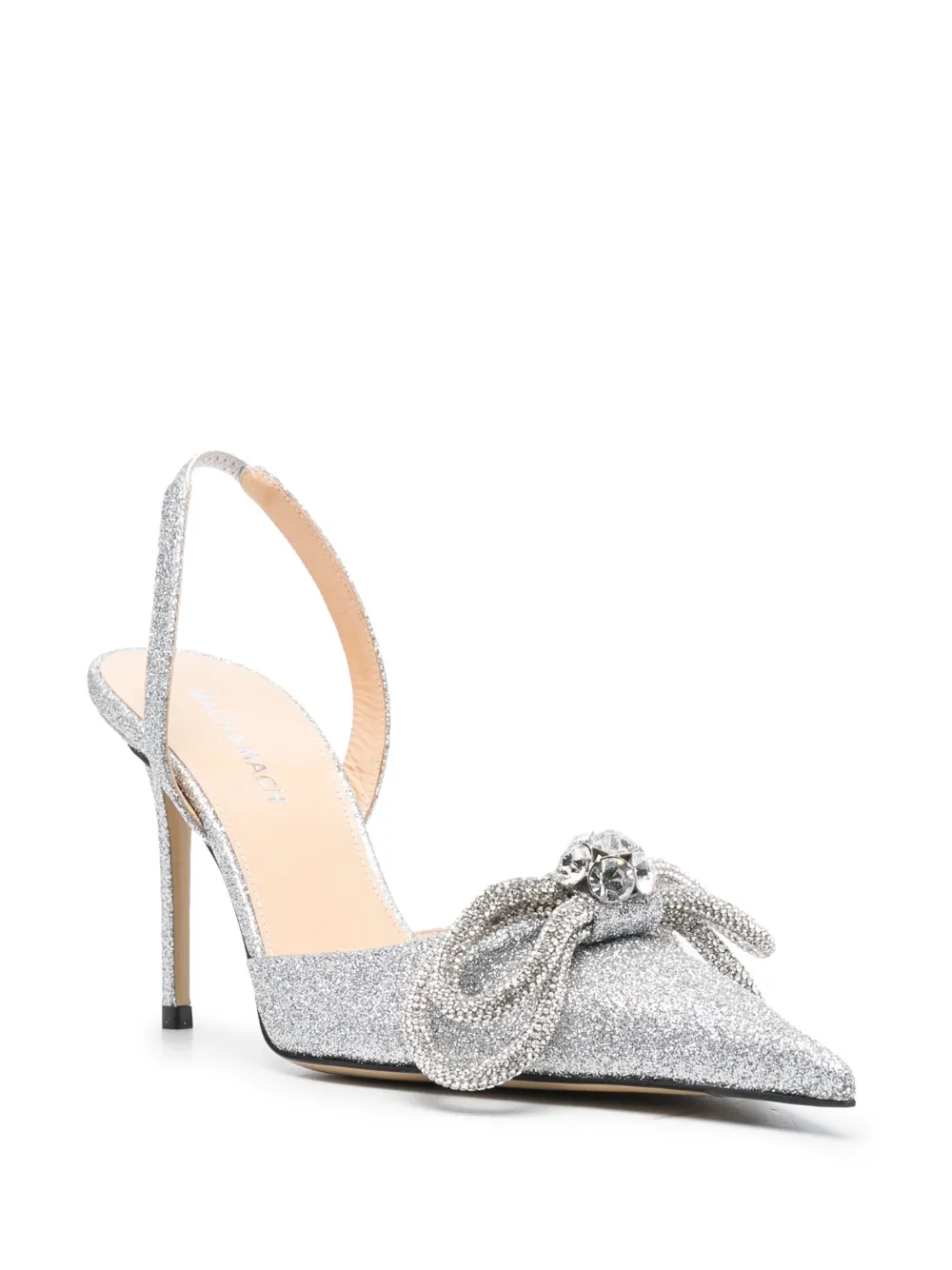MACH & MACH Double Bow glitter 100mm pumps - Zilver