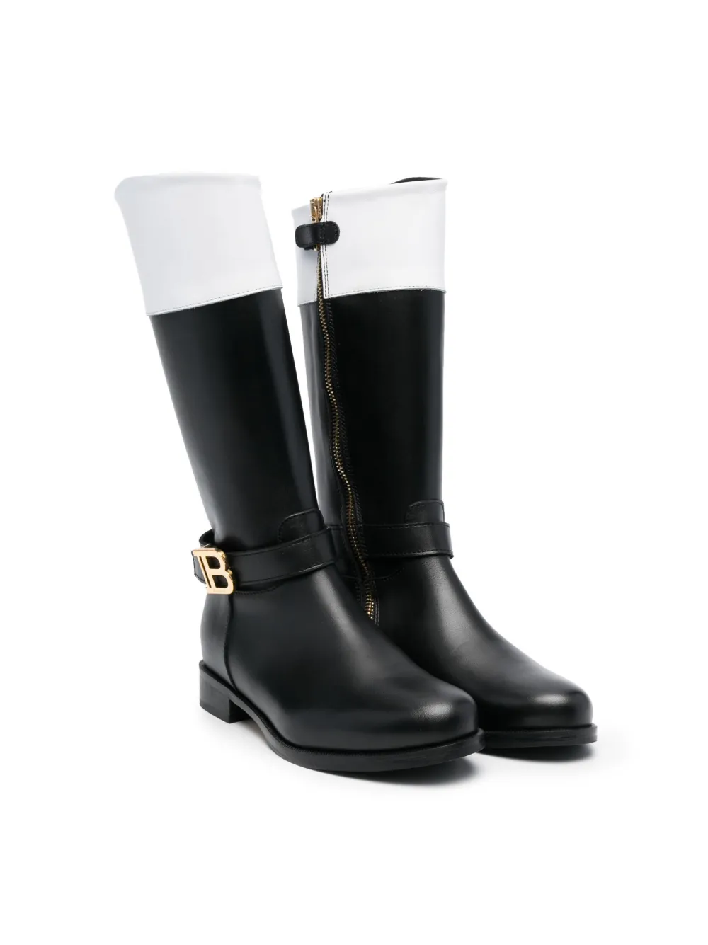 Balmain Kids' Logo Leather Boots In Nero