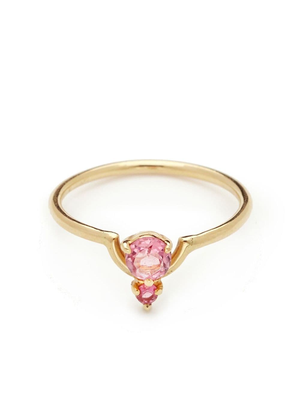 14kt yellow gold Nestled pink sapphire and tourmaline ring