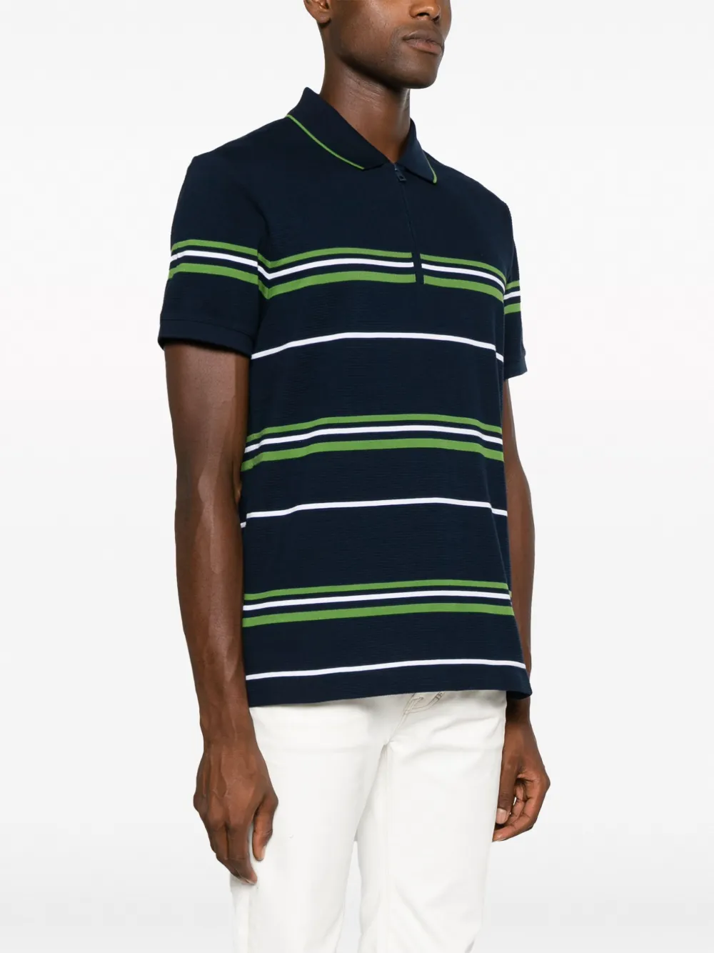 Shop Michael Kors Striped Cotton Blend Polo Shirt In Blue