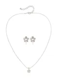 Nina Ricci 1980s crystal-embellished floral necklace earring set - Silver