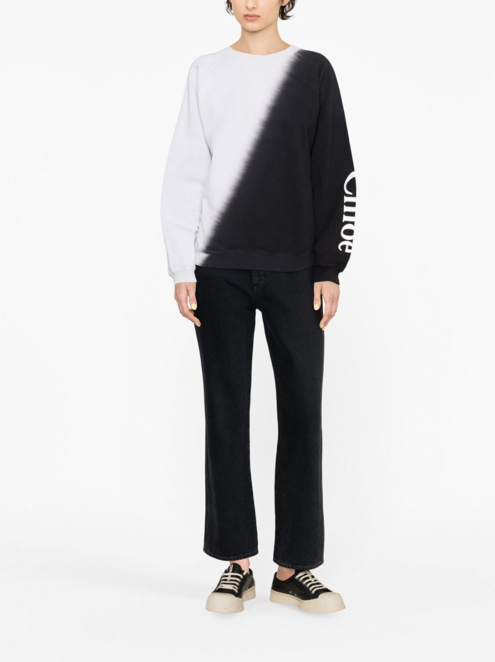 Shop Chloé Logo-print Tie-dye Cotton Sweatshirt In Black