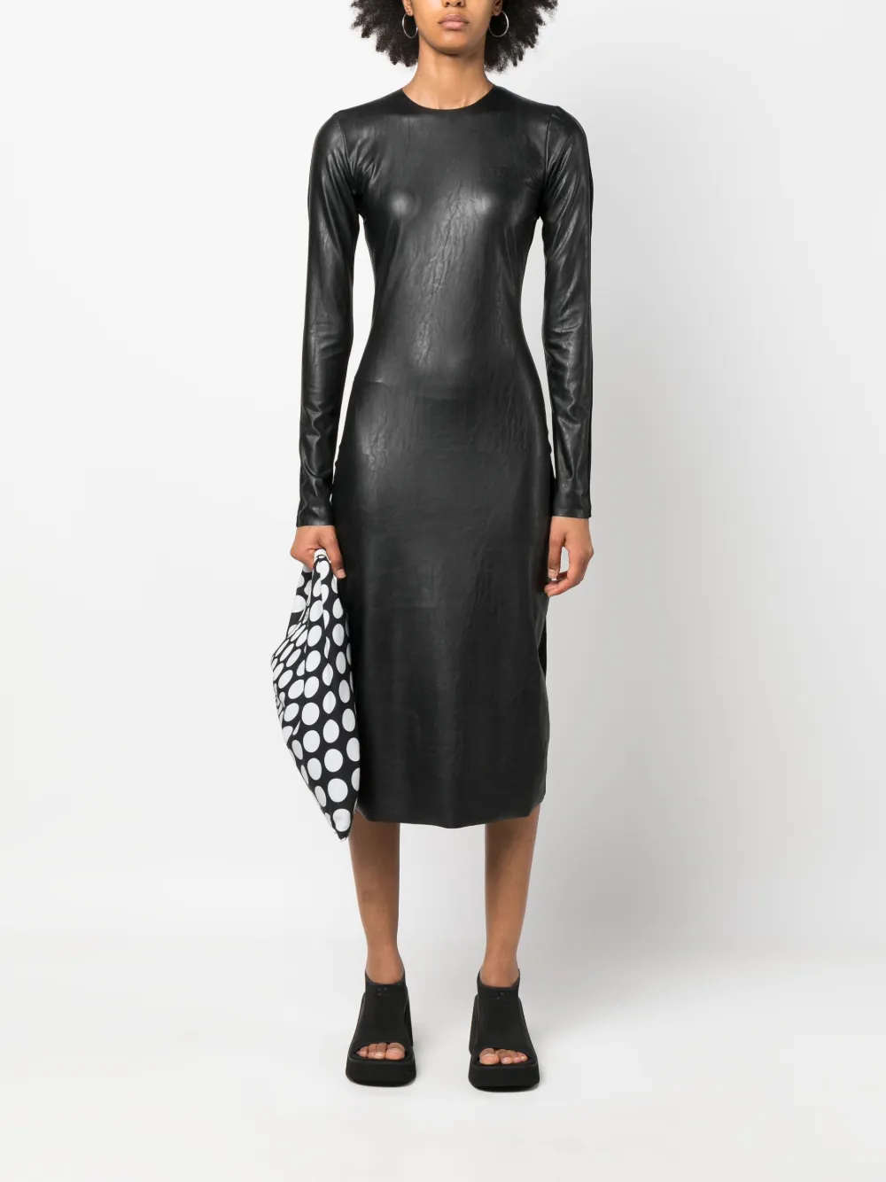 MM6 Maison Margiela coated-finish long-sleeve dress - Zwart