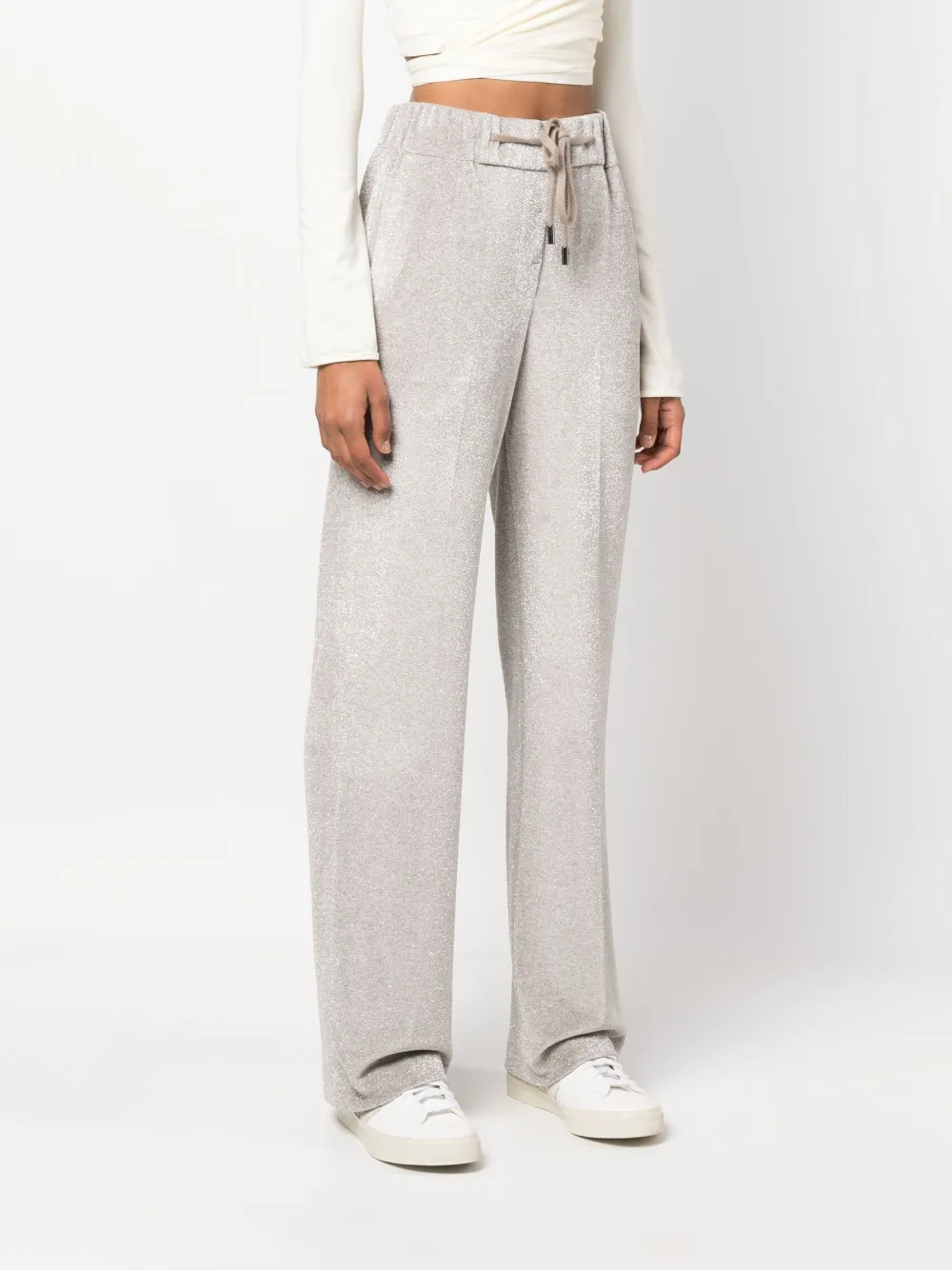  Peserico Straight-leg Glitter Drawstring Trousers - Neutrals 