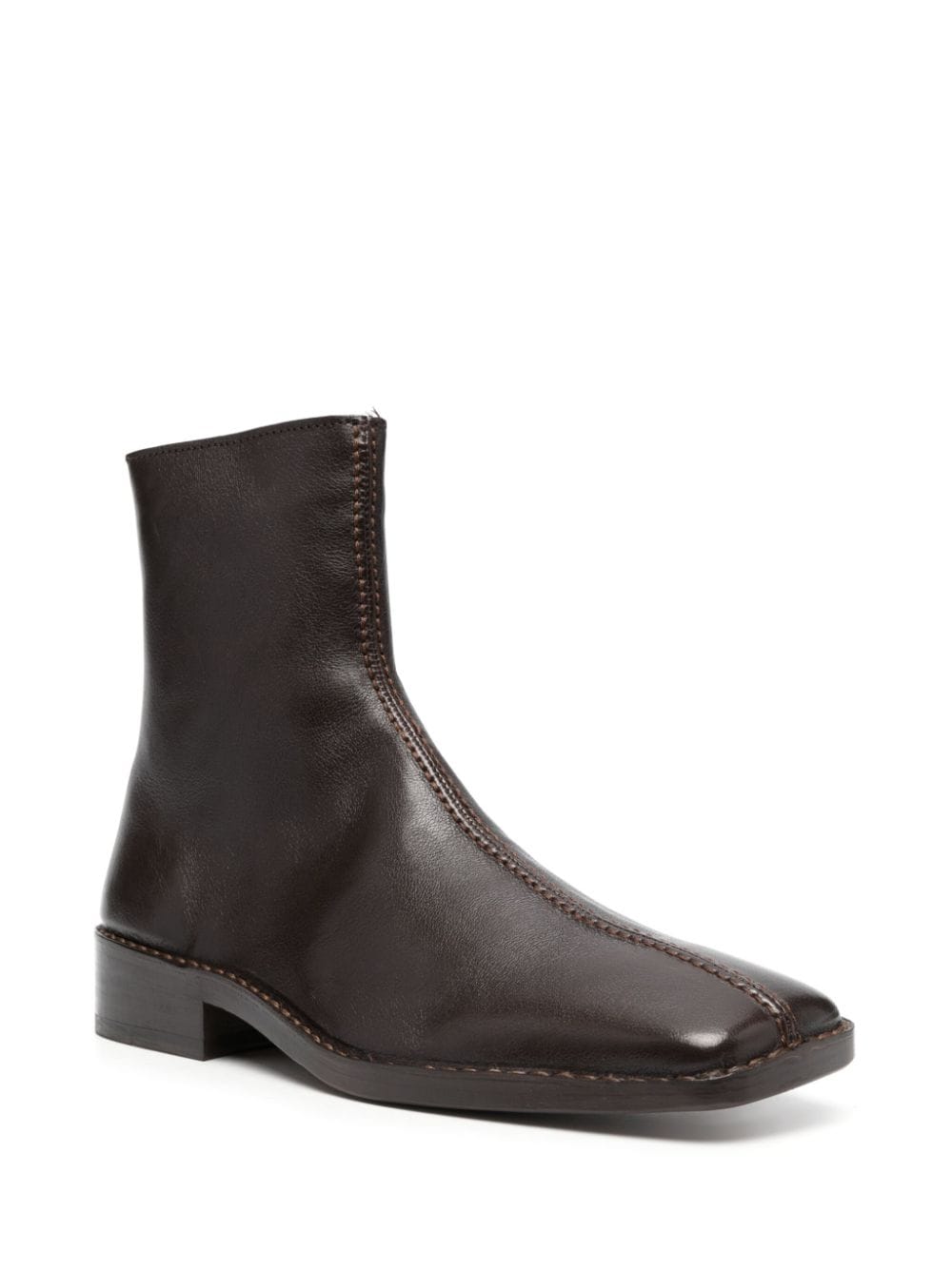 Lemaire square-toe leather ankle boots - Bruin