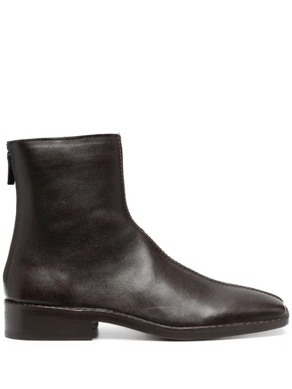 Square toe black leather ankle sale boots