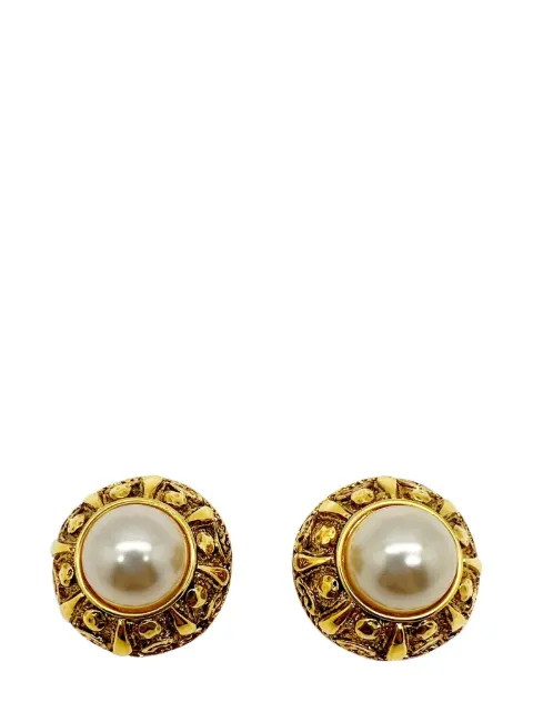 Jennifer Gibson Jewellery Vintage French Couture Etruscan galleried half pearl earrings 1980s