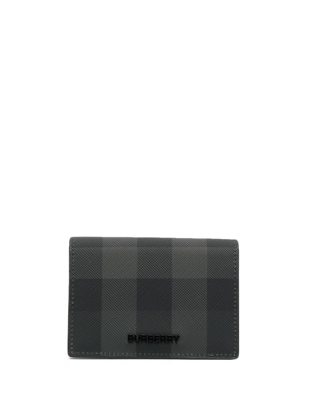 Burberry Logo-lettering Checked Wallet In Grey