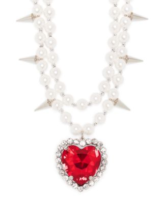 Alessandra Rich Crystal heart pendant Pearl Necklace Farfetch