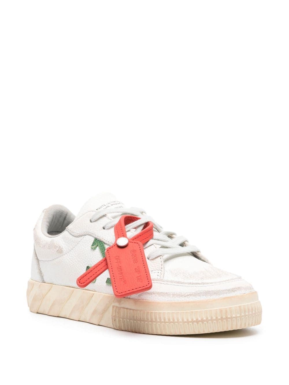 Shop Off-white Low Vulcanized Distressed Sneakers In White Green