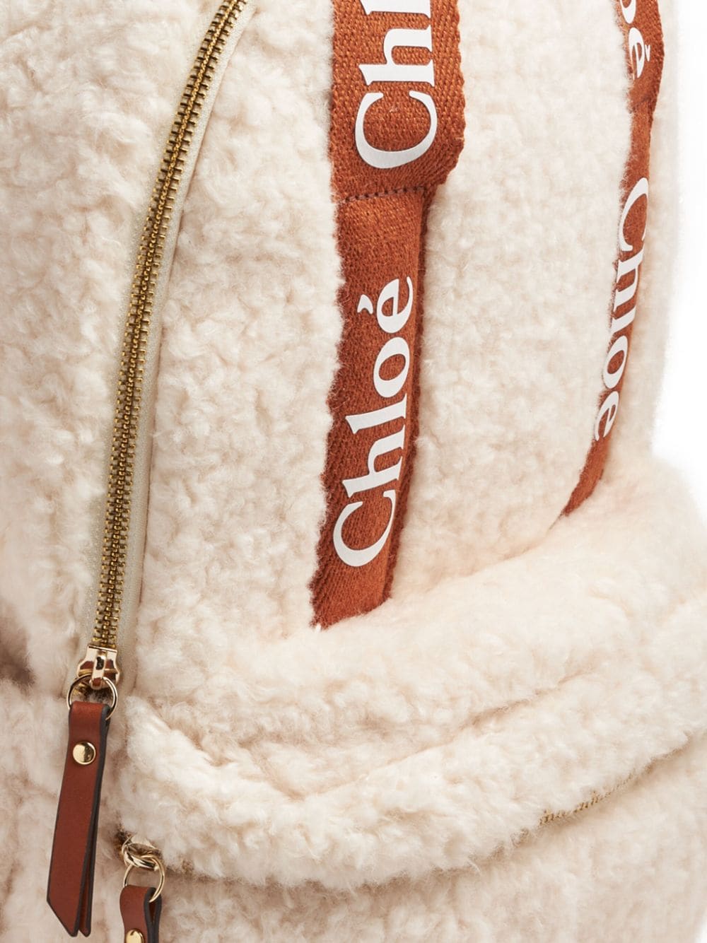 Shop Chloé Faux-shearling Logo-print Backpack In Neutrals