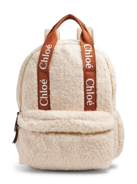 Chloé Kids faux-shearling logo-print backpack