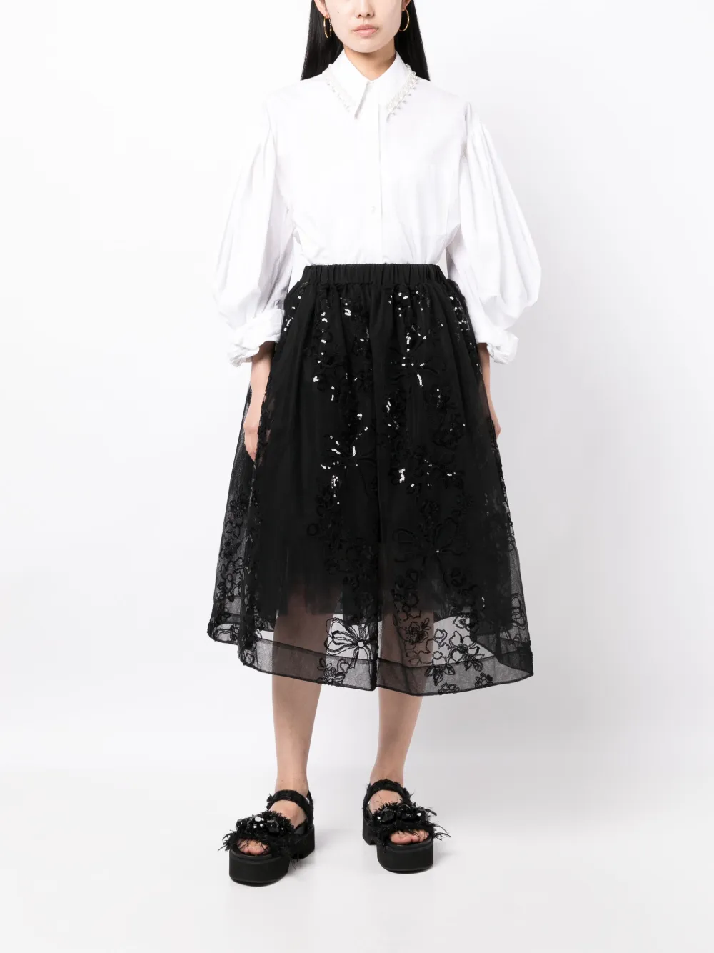 Simone Rocha sequin-embellished tulle skirt - Zwart