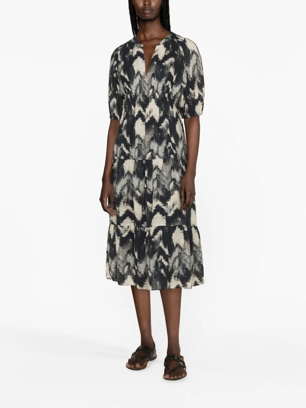 Ba&Sh Anissa abstract-print midi dress - Zwart