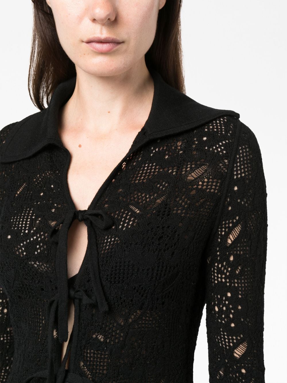 Shop Sea Spread-collar Lace Wool Top In Black