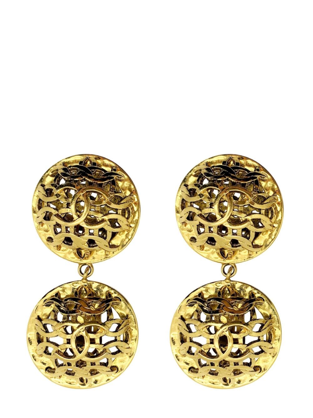 Jennifer Gibson Vintage Chanel Double Orb Statement Logo Earrings 1980s In Gold