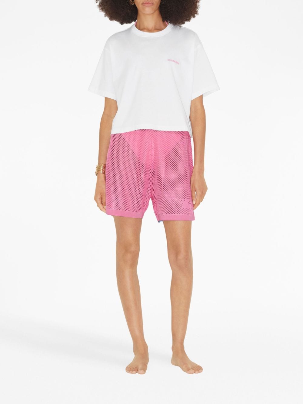 Shop Burberry Ekd-motif Mesh Shorts In Pink