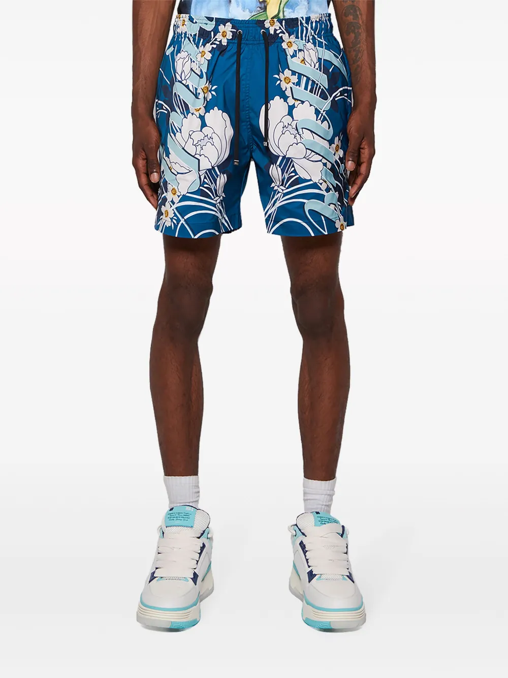 Shop Amiri Floral-print Swim Shorts In Blue