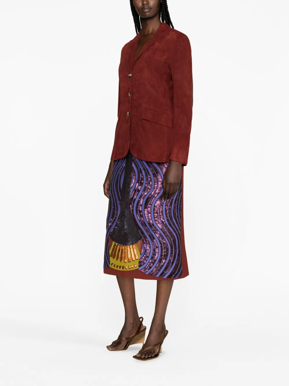 Paula Single-breasted Suede Blazer In Red