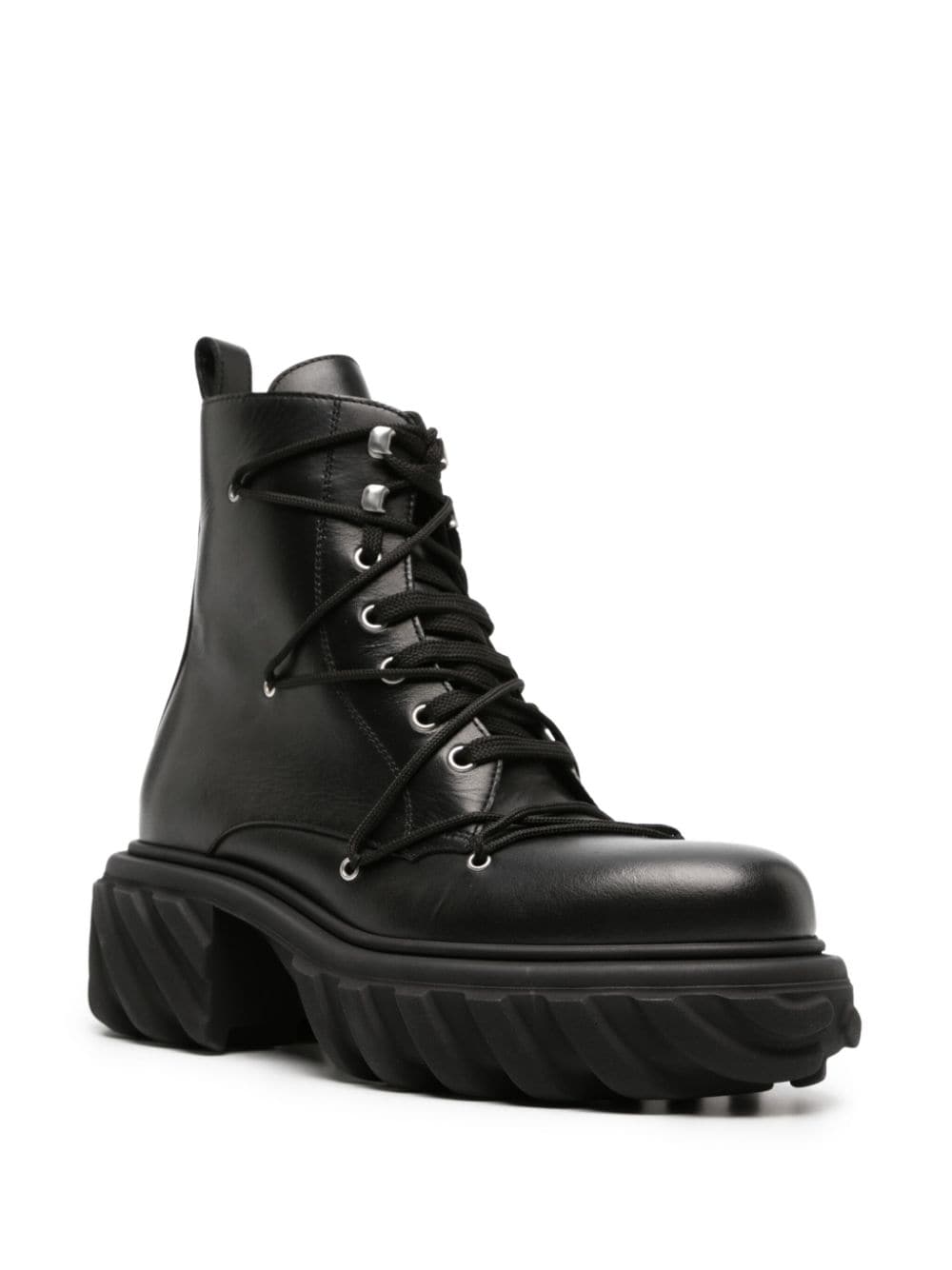 Shop Off-white Tractor Motor Leather Boots In Black Black