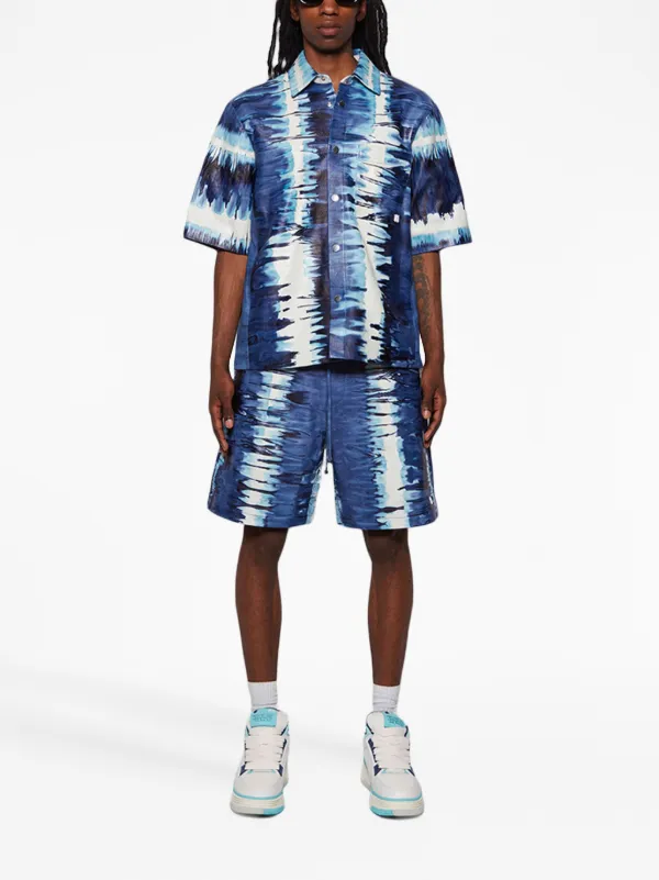 AMIRI レザーシャツ AMIRI タイダイ ショートスリーブ レザーシャツ | ブルー