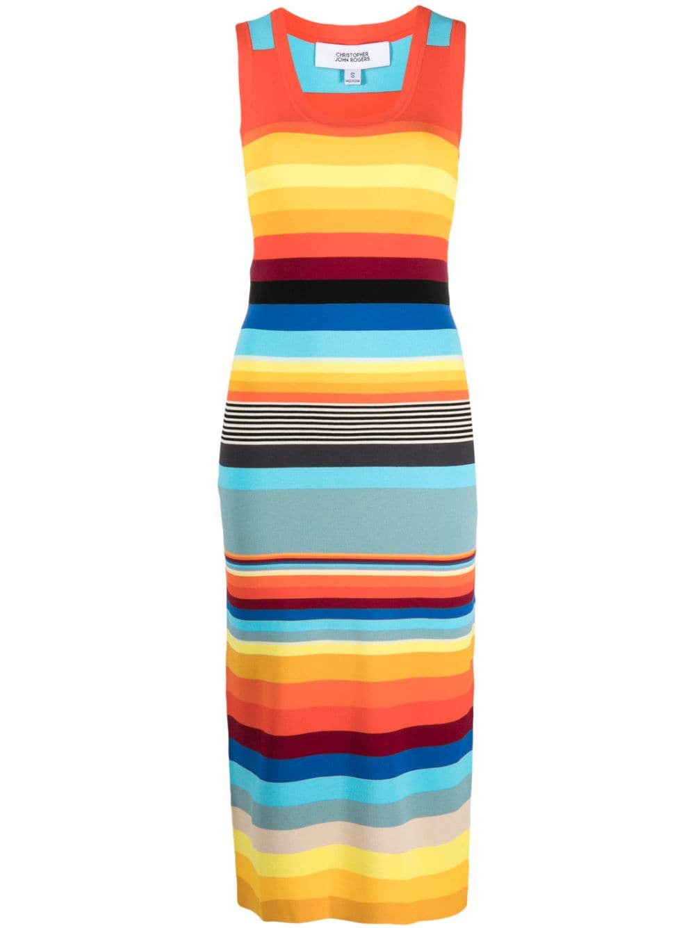 striped fine-knit midi dress