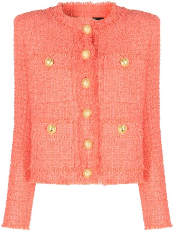 Balmain Single-Breasted Tweed Jacket - Orange