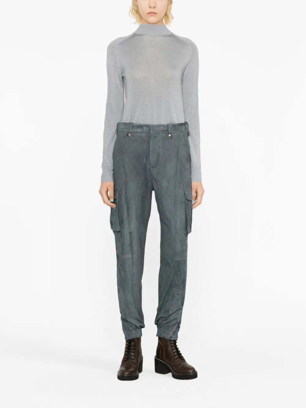 Ermanno Scervino mid-rise suede cargo trousers - Grijs