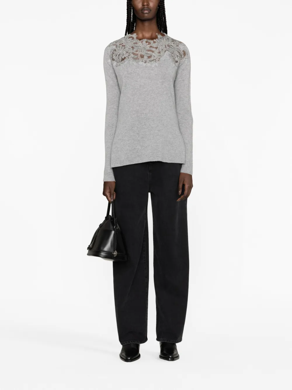 Ermanno Scervino corded-lace cashmere knitted top - Grijs