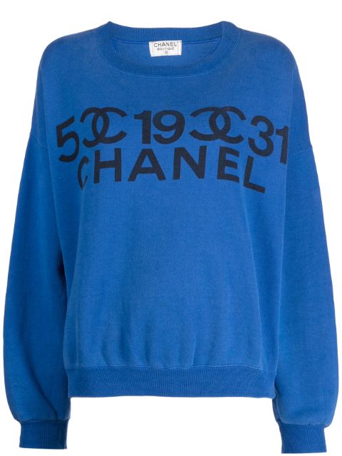 HOT SALE CHANEL 1990-2000s logo-print cotton sweatshirt Women