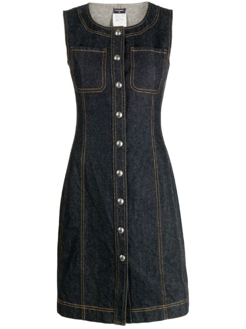 HOT SALE CHANEL 1997 logo-buttons denim sleeveless dress Women