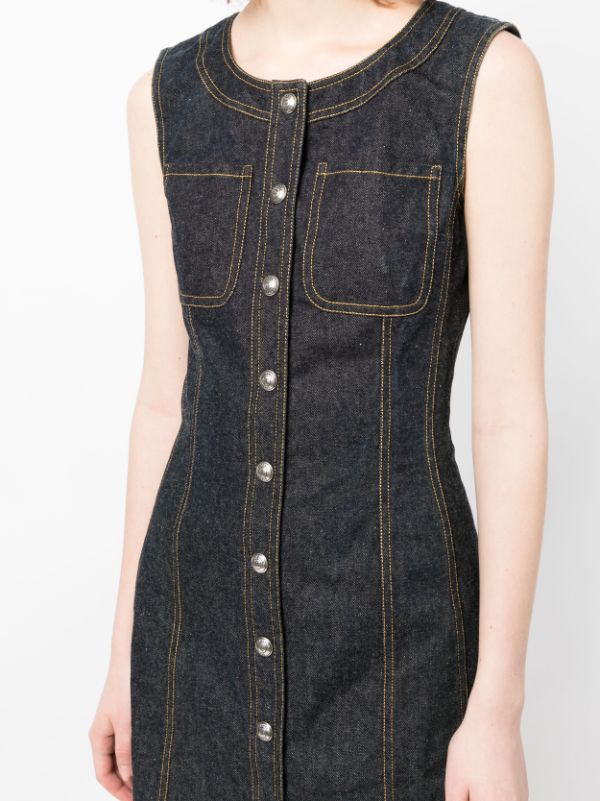 CHANEL Pre-Owned 1997 logo-buttons Denim Sleeveless Dress - Farfetch