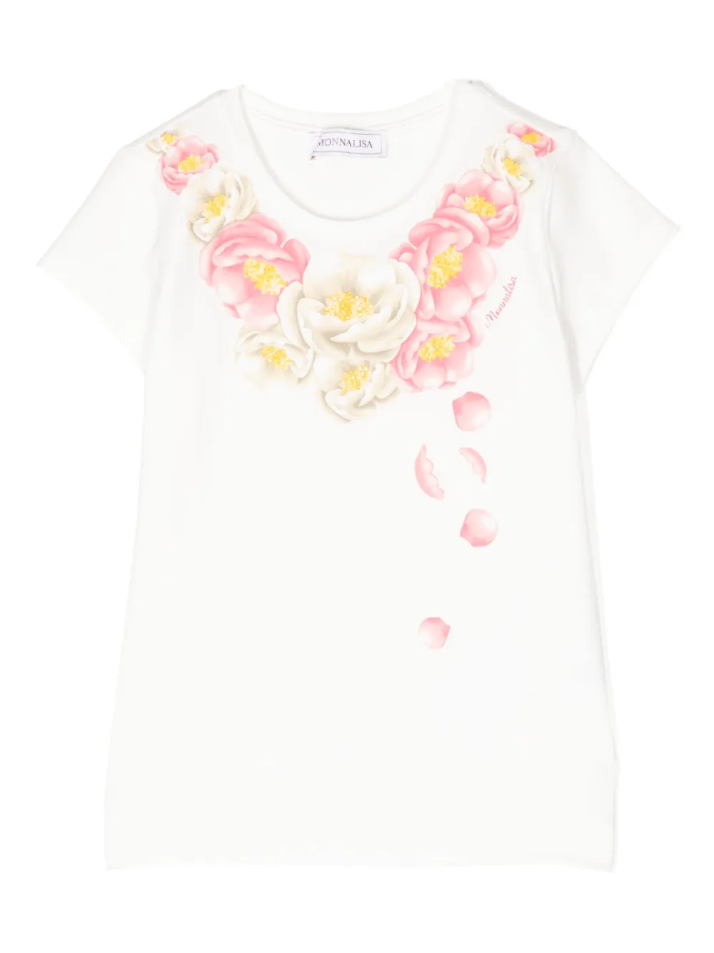 Shop Monnalisa Floral-print Short-sleeve T-shirt In White