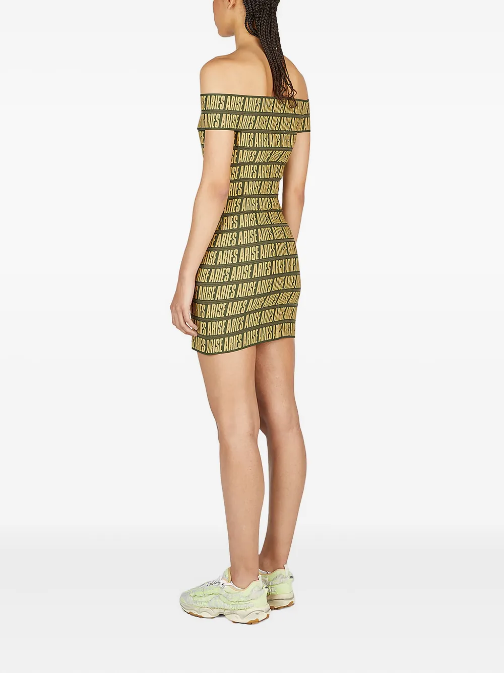 Aries logo-print off-shoulder mini dress Groen