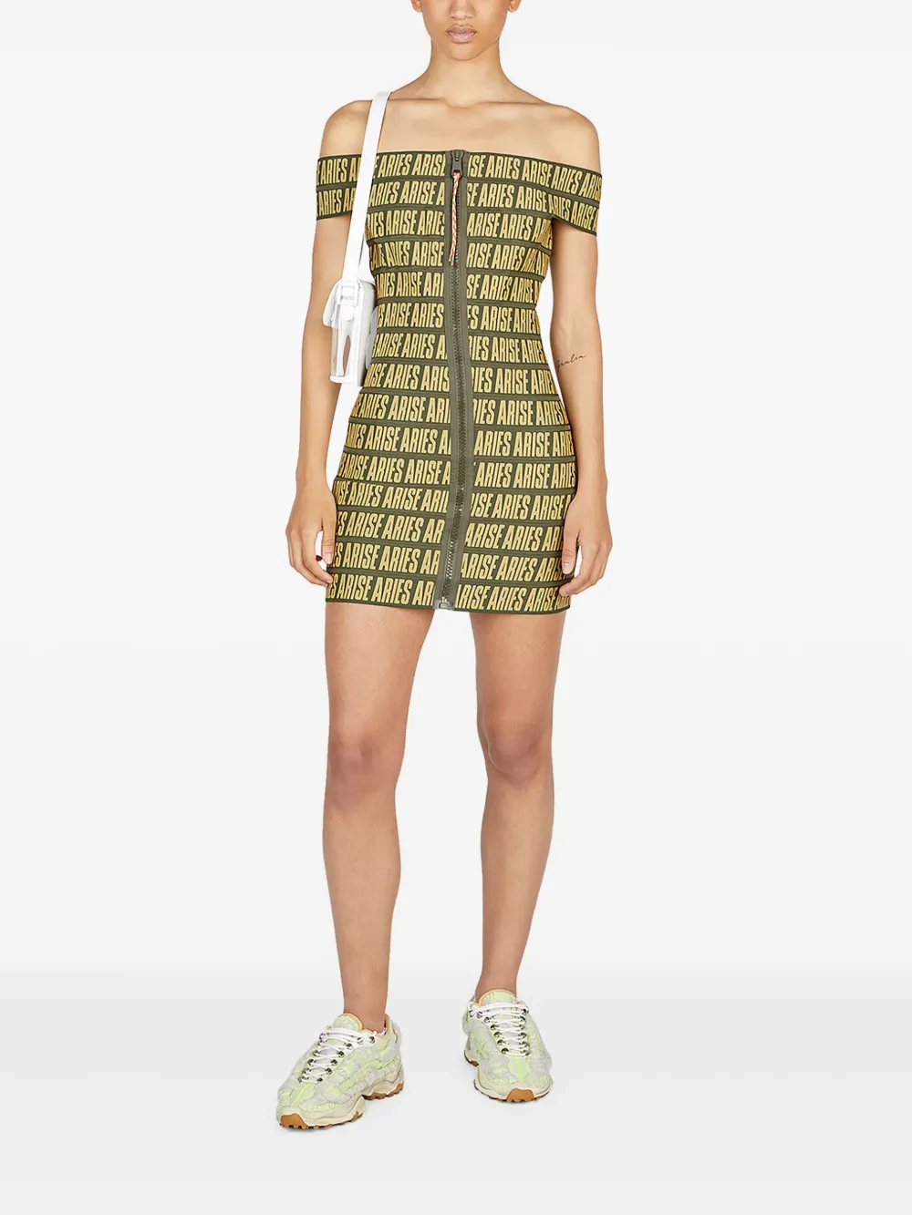 Aries Off-shoulder mini-jurk - Groen