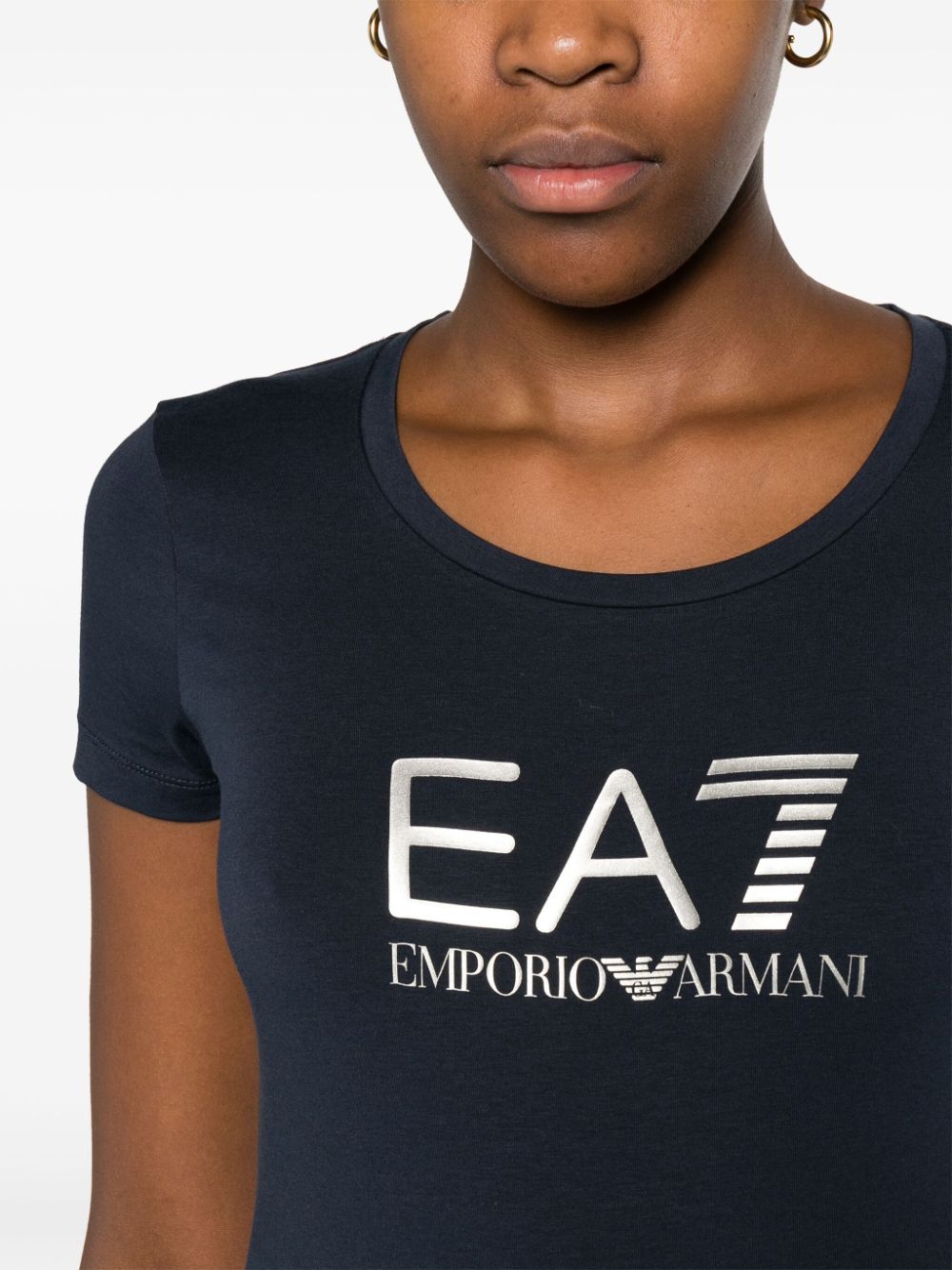 Shop Ea7 Logo-print Stretch-cotton T-shirt In Blue