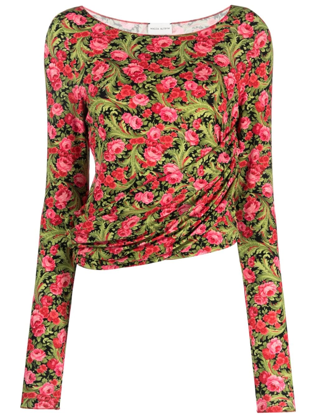 Shop Magda Butrym Rose-print Long-sleeve Top In Green