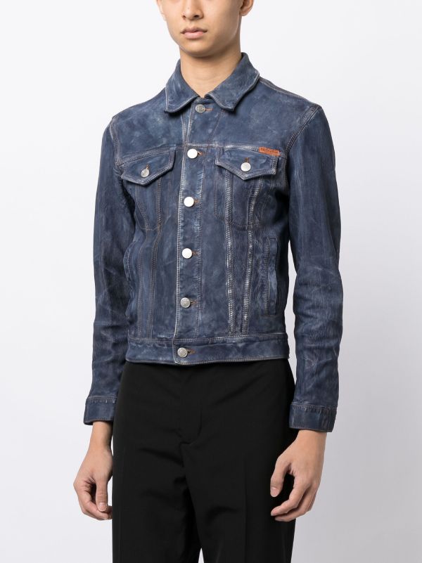 Denim leather clearance jacket