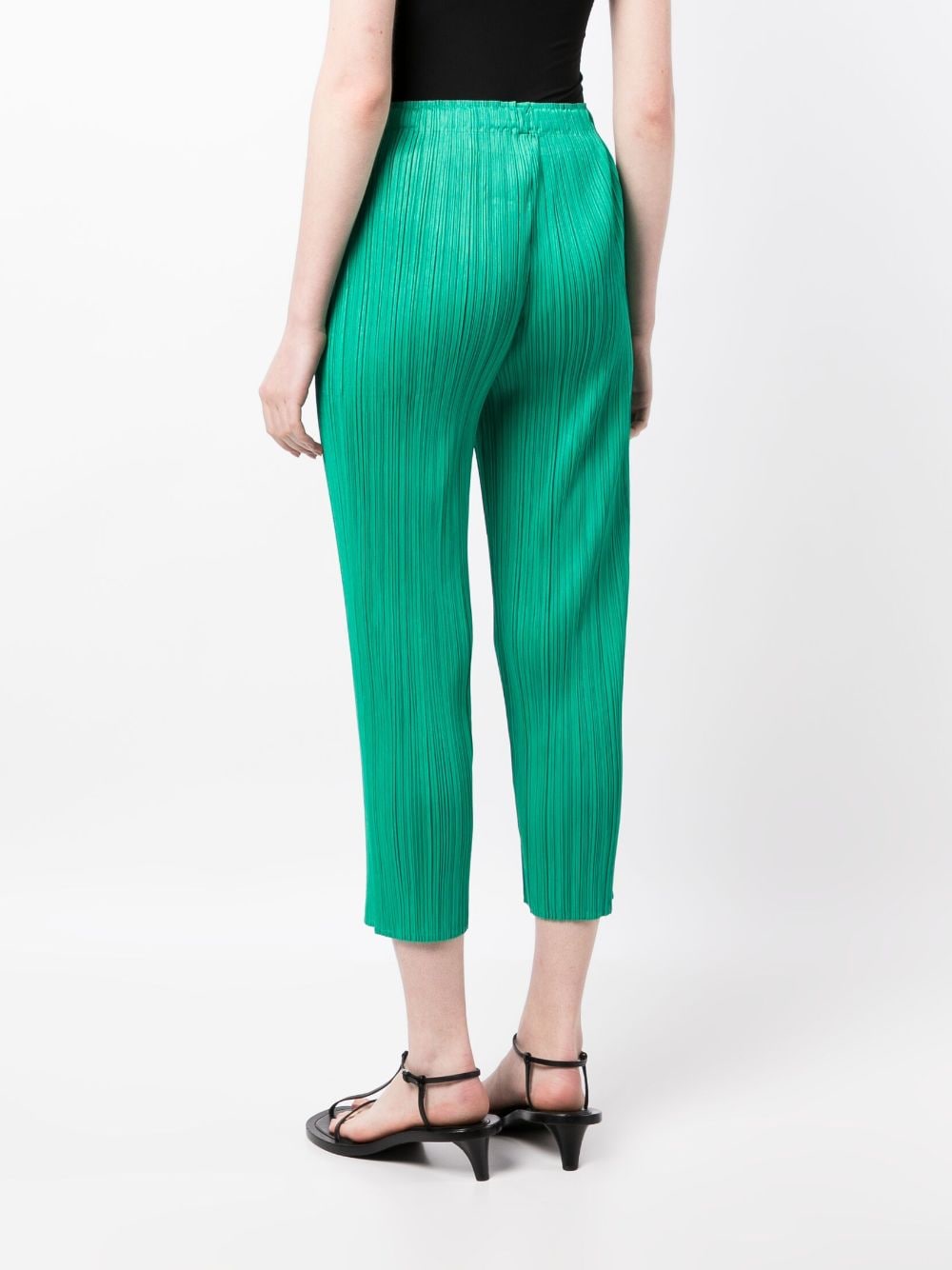 Shop Issey Miyake High-waisted Plissé Cropped Trousers In Green