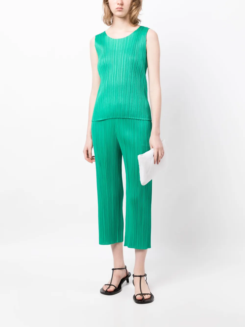 Shop Issey Miyake High-waisted Plissé Cropped Trousers In Green