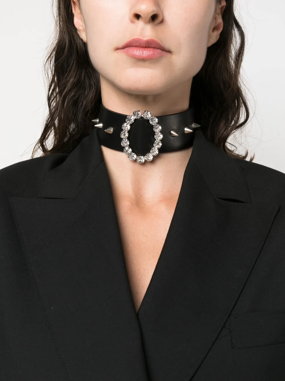 Alessandra Rich spiked buckled choker necklace - Zwart