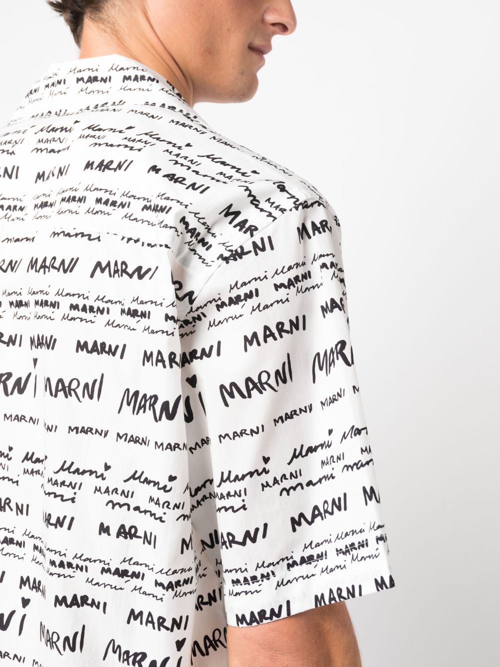Shop Marni Logo-print Short-sleeved Shirt In White