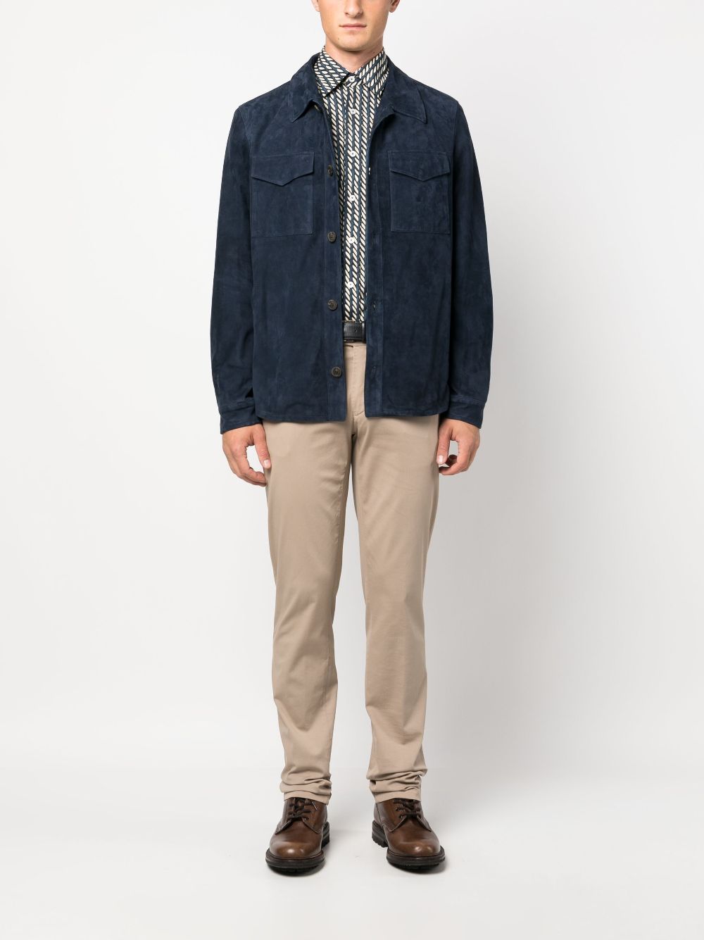 Canali Leren shirtjack - Blauw