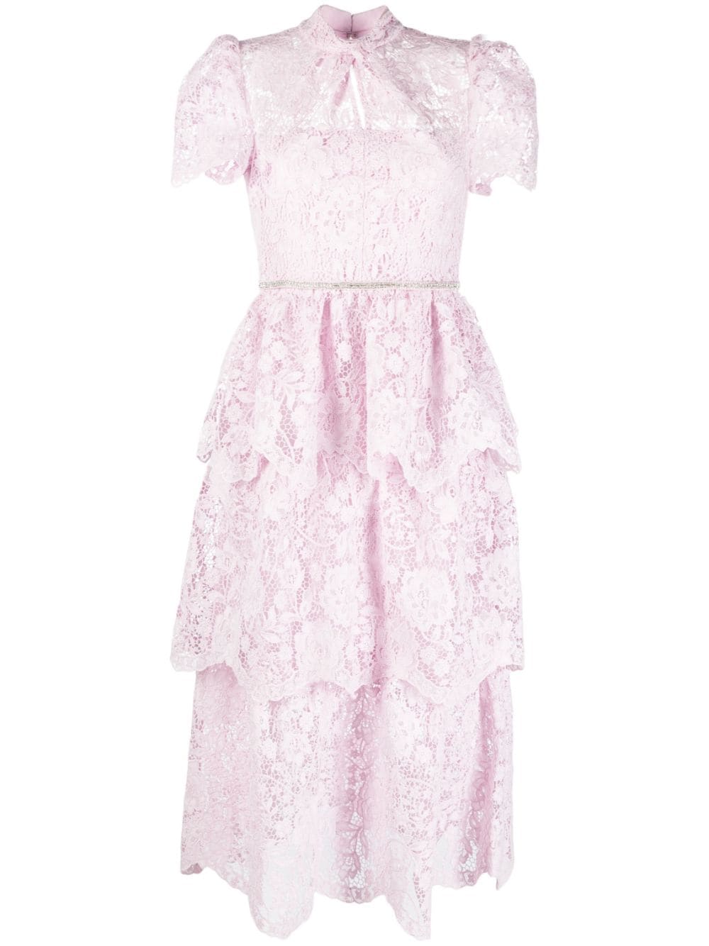 Shop Self-portrait Short-sleeve Lace Midi Dress In Pink
