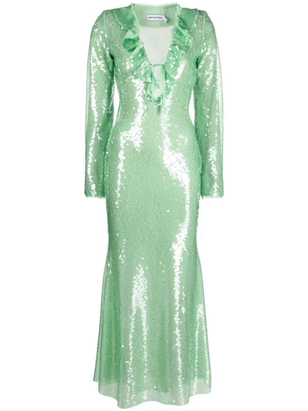 Self-portrait Sequin-embellished V-neck Midi Dress In Green