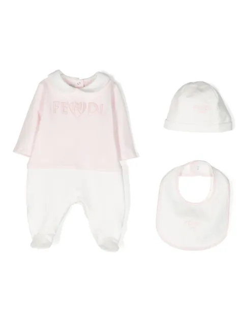 Fendi Kids embroidered-logo panelled babygrow set 